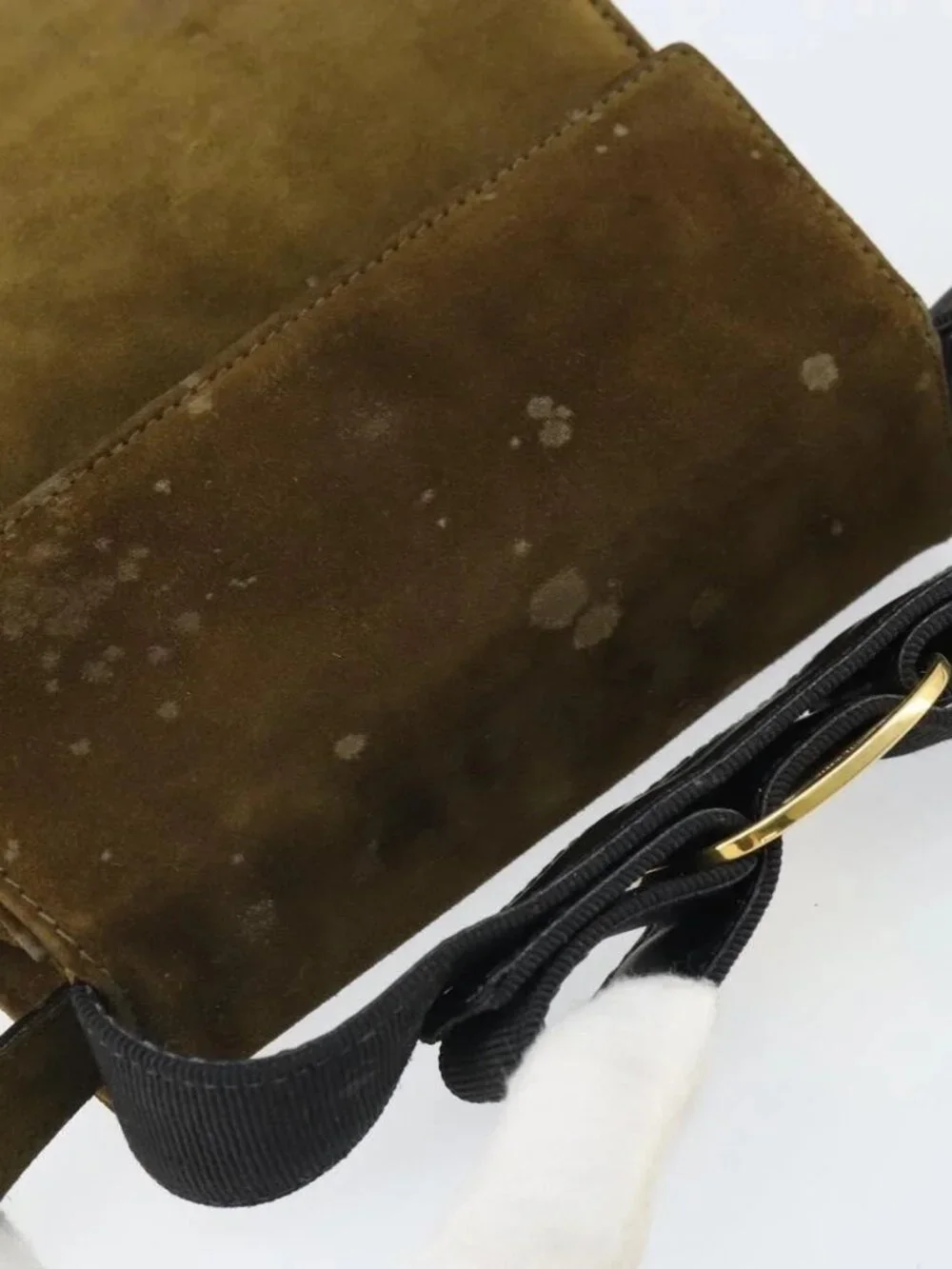 Salvatore Ferragamo Vala Shoulder Bag Suede 2way Green Gold Auth BA9381